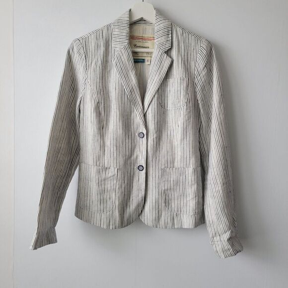 cartonnier by anthropologie Striped 100% Linen Blazer size 0 - Picture 1 of 8